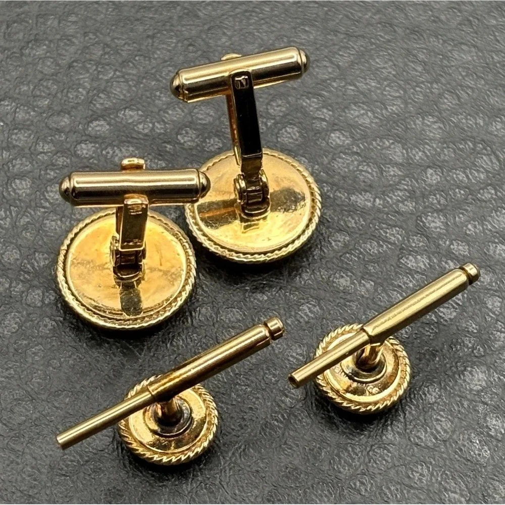Vintage 14K Gold Filled Black Onyx Cufflinks Cuff Buttons Set 4pc